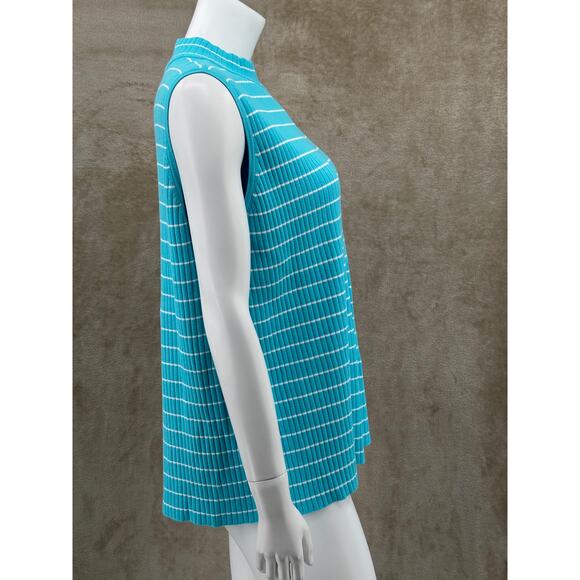 Talbots Sweater Womens 2X Blue Striped Sleeveless Ribbed Knit‎ Mock Neck Office - Picture 3 of 9
